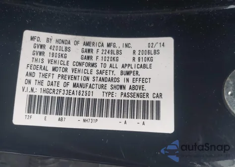2014 Honda Accord Lx from USA, damaged, VIN 1HGCR2F33EA162501